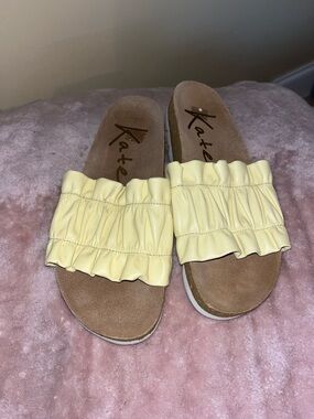 Yellow Ruffle Slide Sandals for Women